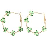 Pingyongchang St.Patrick's Day Green Shamrock Hoop Earrings Irish Clover Circle Earrings Lucky Leaf Earrings for Women Irish Holiday Jewelry Gifts