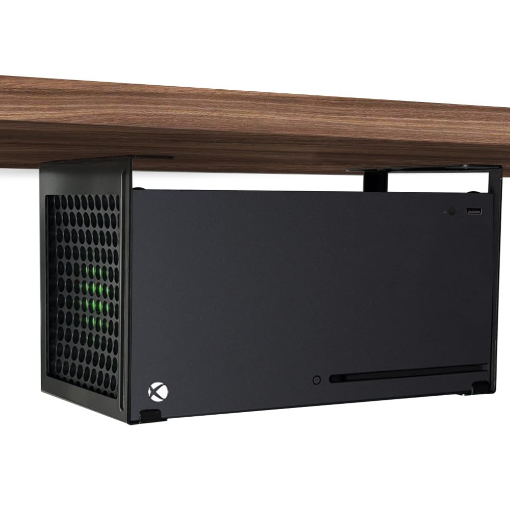 Chanvoo Steel Under Desk Mount Compatible with Xbox Series X with Anti-Scratch Silicone (Dark Black)