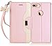 FYY Leather Case with Mirror for iPhone 8 Plus/iPhone 7 Plus, Leather Wallet Flip Folio Case with Mirror and Wrist Strap for iPhone 8 Plus/iPhone 7 Plus Rose Gold