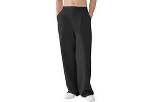 Susclude Mens Casual Dress Pants Pleated Old Money Wide Leg Baggy Pants Slacks Relaxed Fit Lightweight Work Trousers