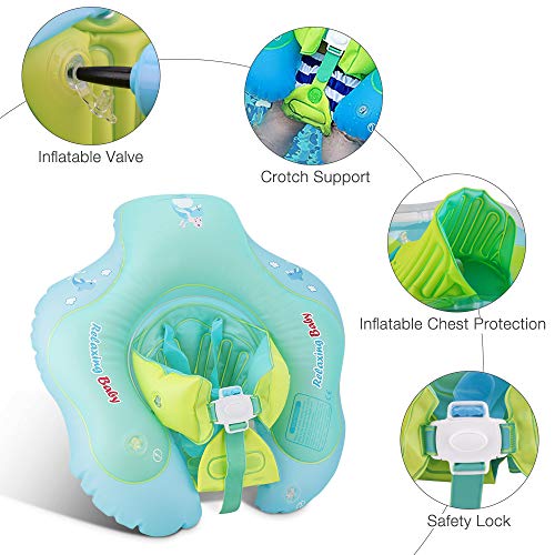 Komake Baby Pool Float, ã€Upgradeã€‘ Baby Floats for Pool Baby Inflatable Swimming Float Toddler Swim Float with Backrest and Crotch Strap Bathtub Pool Swimming Ring Toys for 6-36 Month Infant Toddlers