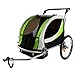 Clevr Green Collapsible 2 Seats 3-in-1 Double Bicycle Trailer Baby Bike Jogger/Stroller Jogging Running Kids Cart Bike | Suspension & Pivot Front Wheel