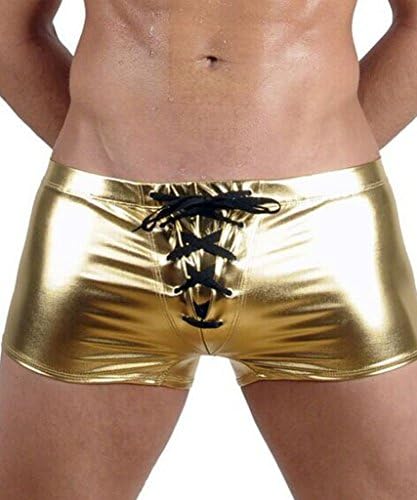Nine Town Men Metallic Drawstring Swim Shorts Trunks Boxer Briefs Underwear