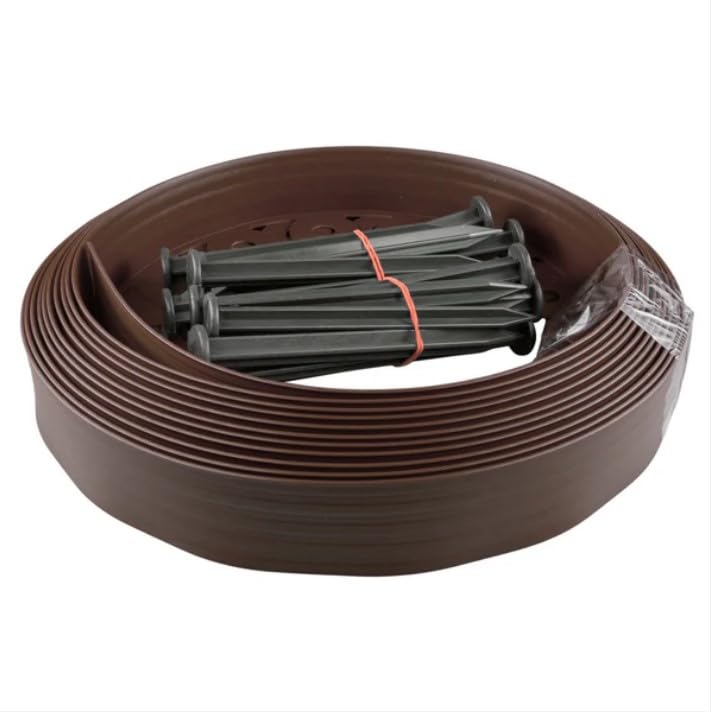 10 Meter Brown Lawn Border Set - 60mm Easy Garden Border with 20pcs. Pegs for Patio, Lawn, Pavement Decorations