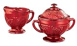 Miles Kimball Red Depression Style Glass Sugar & Creamer Set