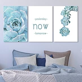 3 Panel Blue Succulent Plant with Inspirational Quotes...