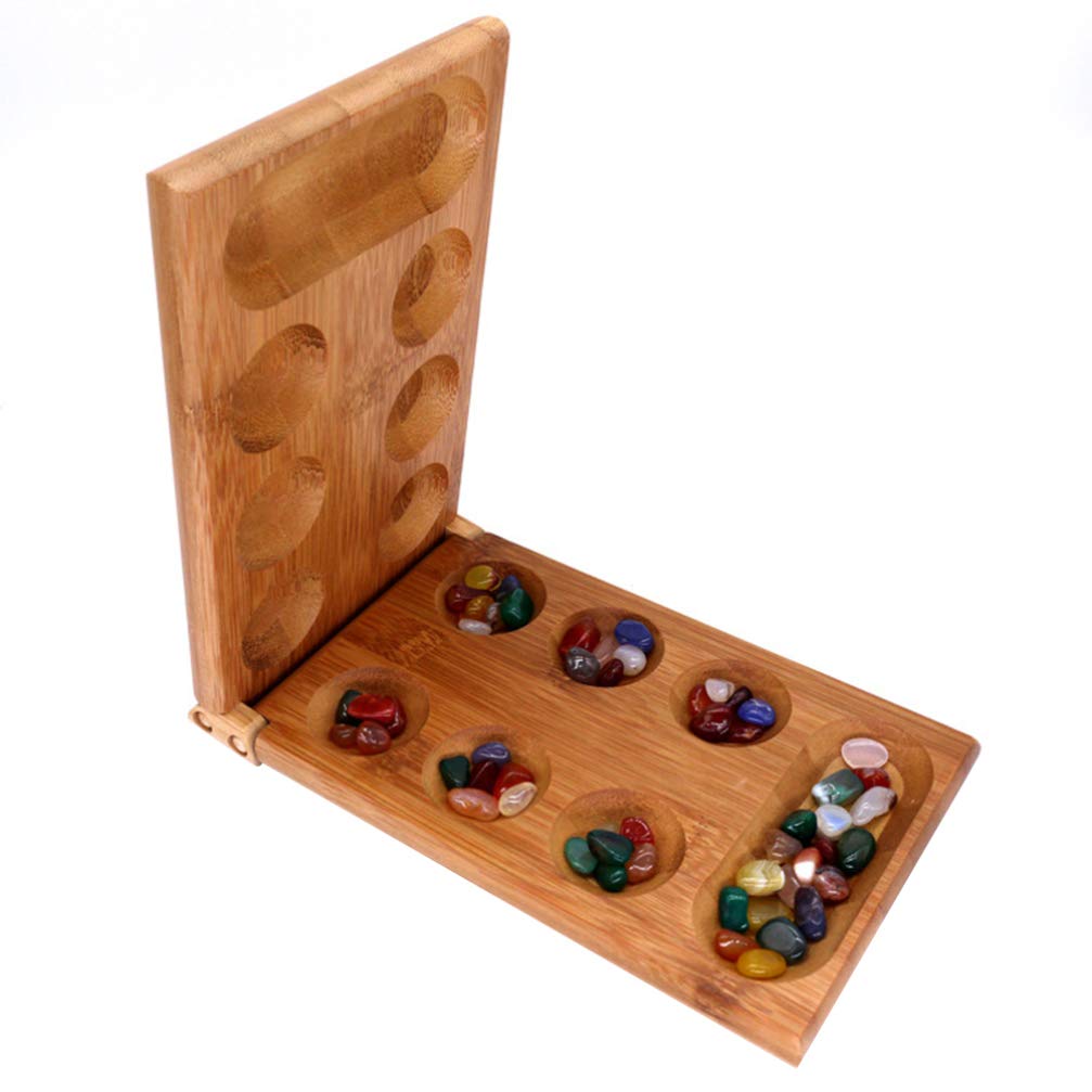 NUOBESTY Wood Folding Mancala Board Game with Gems African Stone Game Family Play Game