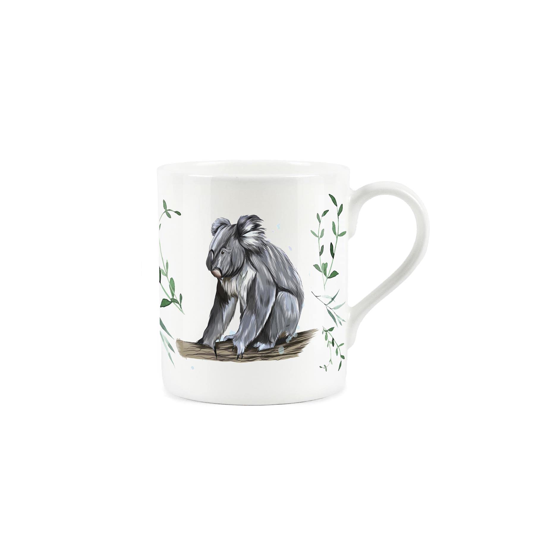 Koala Bear Climbing Trees & Eucalyptus Small Fine Bone China White Mug Coffee/Tea Present Gift