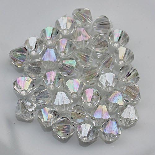 Bi-cone Beads Acrylic Plastic 4mm X 6mm Clear AB, 300 Pieces
