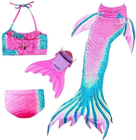 Osmanluer 4PCS Girls Mermaid Tail for Swimming Cosplay Swimmable Mermaid Tail Swimsuit