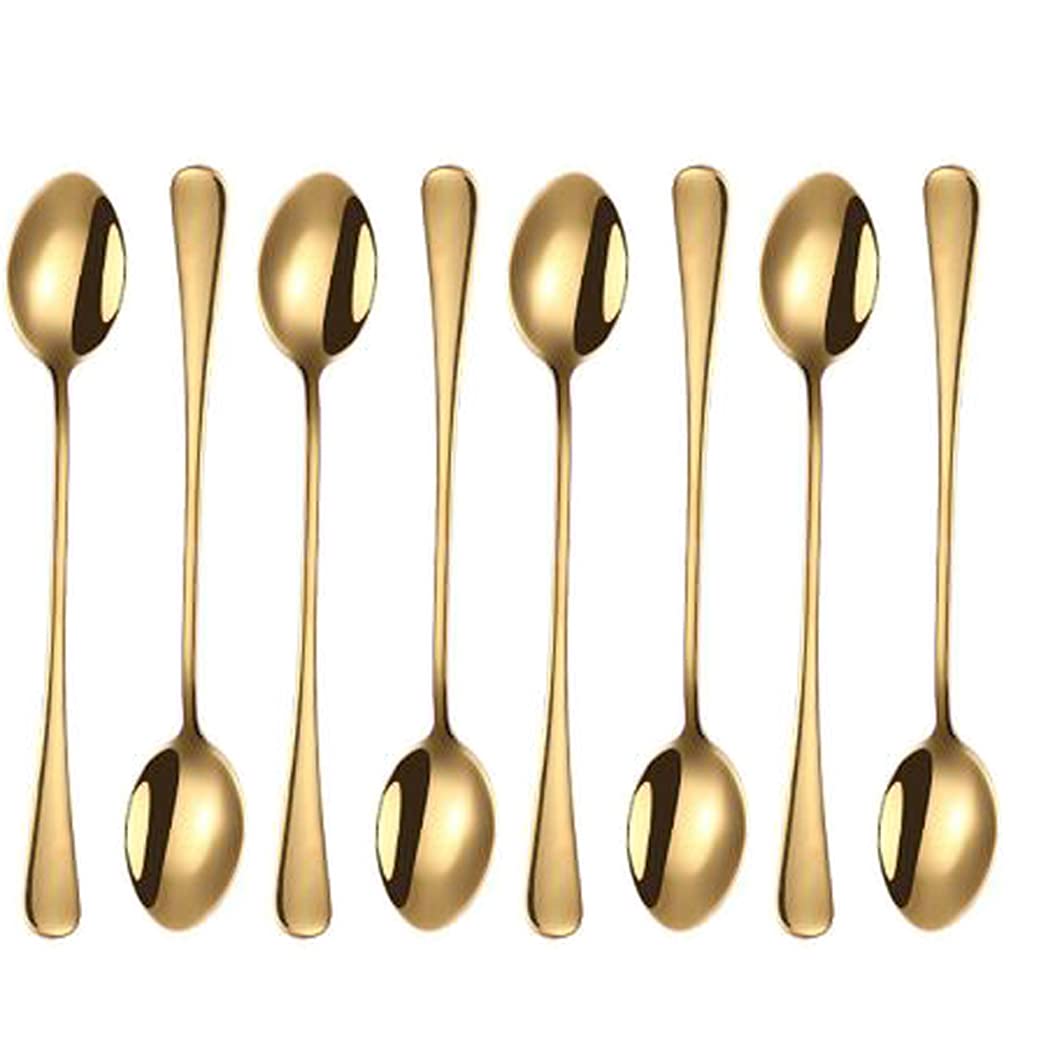 Hoshen 7.6 Inch Stainless Steel Ice Spoon, Mixing Spoon, Long-Handled Dessert Coffee Spoon, Ice Cream Spoon, Cocktail Mixing Spoon，Pack of 8，Gold