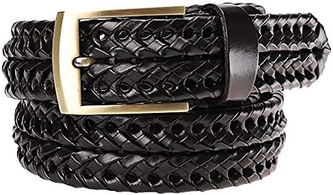 Earnda Men's Genuine Leather Braided Belt Buckle Fashion Woven Strap