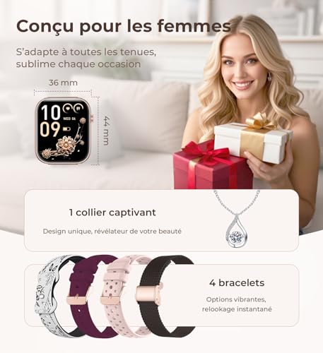 Iaret Women's Smart Watch, 4 Bracelets, 1.83 Inch Smartwatch, Female Function, HD Calls, 110+ Sports Modes, Pedometer, Heart Monitor, 24 Hour SpO2/Sleep, Compatible with iPhone/Android, Gift, Black Gold