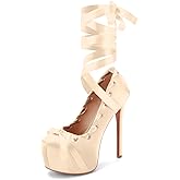 Perisis Women's Pink Ballet Heels Lace Up Closed Toe Platform Heels Goth Lolita Heels Bow Satin Sexy Pumps Strappy Mary Janes Cosplay Elegant Party Shoes