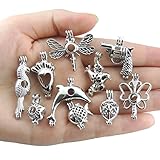 10pcs Mix Stainless Steel Tones Alloy Bead Cage Pendant - Add Your Own Pearls, Stones, Rock to Cage,Add Perfume and Essential Oils to Create a Scent Diffusing Locket Pendant Christmas Gift Charms