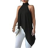 SHENHE Women's Sleeveless High Halter Neck Top Shirts Asymmetrical Hem Y2k Blouse