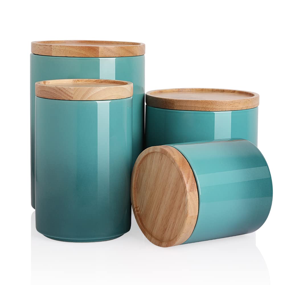 Photo 1 of **MISSING PIECES ONLLY 1 JAR**Sweejar Kitchen Canisters Ceramic Food Storage Jar Set, Stackable Containers with Airtight Seal Wooden Lid for Serving Ground Coffee, Tea, Herbs, Grains, Sugar, Salt - Gradient Blue)