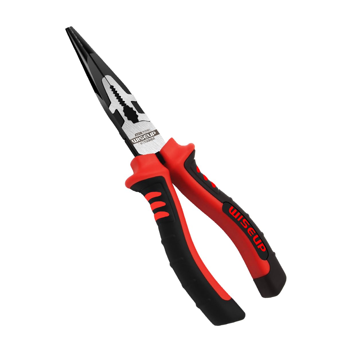 WISEUP CR-V 150 mm Long Nose Pliers, Industrial, Flat, Multifunctional, Ergonomic Handle, Non-Slip Rust Protection, Blackened Surface, 24-Month Warranty