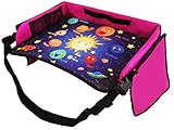 Kids Car Seat Travel Tray | 16.8” by 13.2” Sturdy Waterproof Surface | Premium Quality Materials | Plenty of Storage | Snacks and Play Tray | Kids Activity Lap Tray | Available in Blue and Fuchsia
