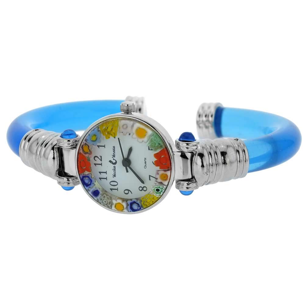 Glass Of Venice Murano Glass Millefiori Bangle Watch - Silver Blue Multicolor