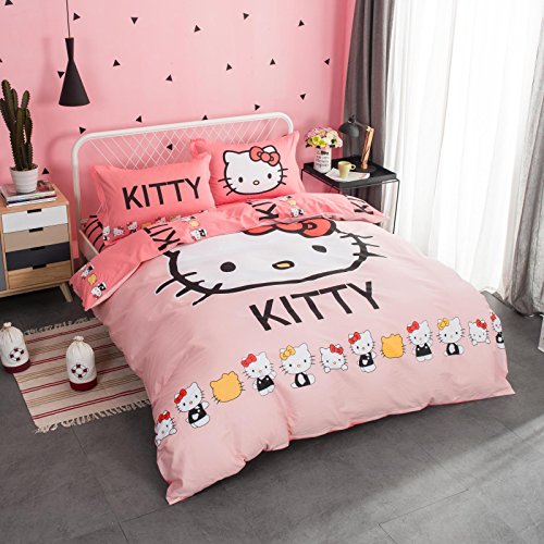 100% Cotton Hello Kitty Duvet cover, Pillow case, Fitted sheet, Twin