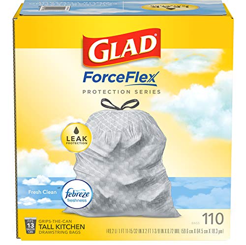 GLAD FORCEFLEX TALL KITCHEN DRAWSTRING TRASH BAGS, 13 GAL, FRESH CLEAN, 110 CT, PACK MAY VARY