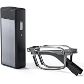 Hubeye Mini Folding Reading Glasses Blue Light Travel Reader with Case | Metal frame, comfortable nose pads, pocket size, reading menus, computer work, traveling, blocking blue light, hard case