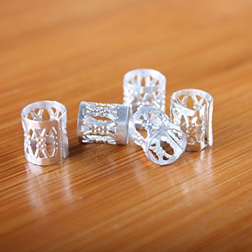 Alivovo Mixed Dread Lock Dreadlocks Gold and Silver Plated Beads Metal Cuffs Hair Decoration Filigree Tube 20 Pcs (Silver Color)