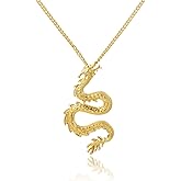 HUJUON Punk Gothic Dragon Pendant Necklace,Gold Silver Vintage Dragon Clavicle Chain Necklace Couple Jewelry for Women Men Gifts