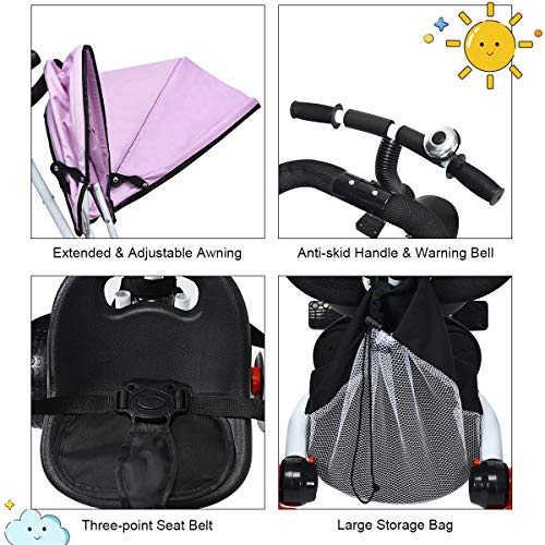 HONEY JOY Kids Tricycle, 4in1 Steer Stroller w/Learning Bike