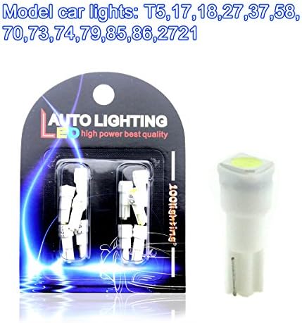 T5 Dashboards light 5050 1-SMD 100lighting Led Car Lights Bulb Dashboards Gauge Indicator Bulbs Ignition Lights For All T5 Wedge Type 1SMD 27 37 70 73 17 18 85 86 2721 (pack of 10)