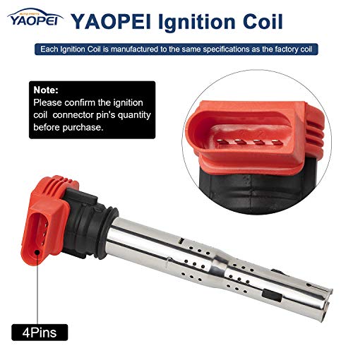 YAOPEI Ignition Coil Pack Set of 4 for Volkswagen Audi Vehicles Replace # 06E905115E -2 Years Warranty