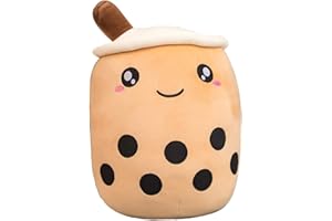 hitoshe Boba Plushie, 13.7 in Boba Plush Pillow Toy Gifts for Kids, Valentine, Christmas (Brown Round Eye)