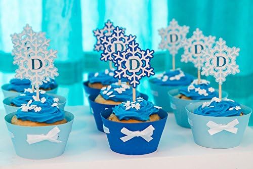 Snowflake cupcake wrappers and personalized toppers (Set of 12)