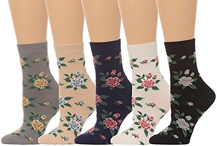Women's Rose Ankle High Socks For Women ( 5 Pair Set ) (One Size(5-8), Multi)