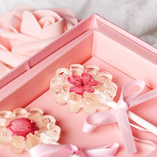 Akingshop 12 Capacity Silicone Cherry Blossoms Lollipop Mold Set, Sucker Molds and Chocolate Hard Candy Mold with 50pcs Lollipop Sucker Sticks, Candy Treat Bags, Gold Ties. (Cherry Blossoms Pink)