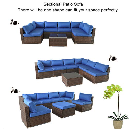 Outime Patio Sofa Brown Rattan Garden Sectional Sofa Set Import