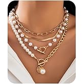 Quizzhe Boho Layered Pearl Choker Necklace Punk Teardrop Pearl Charm Necklace Cuban Paperclip Link Chain Choker Jewelry for Women