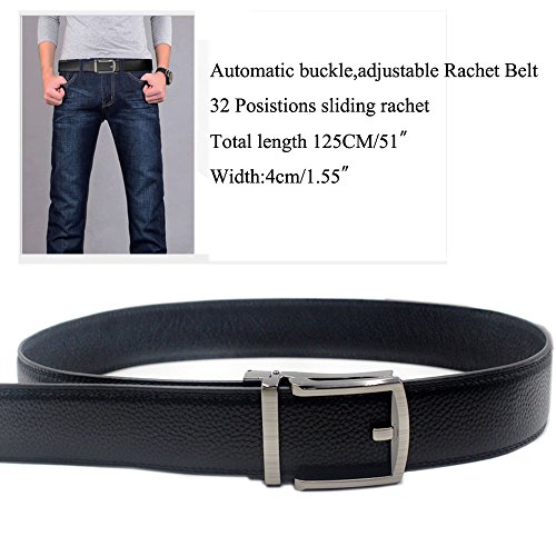 Mens Rachet Dress Belts Black with Automatic Sliding Buckle Click Belt Fits up to 44