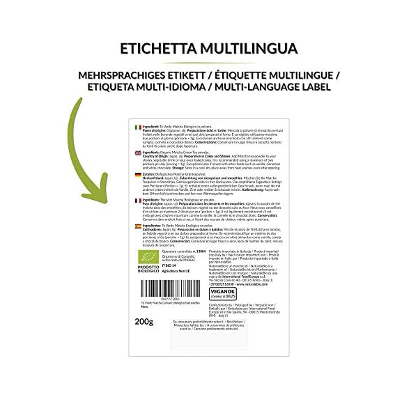 NaturaleBio Bio Green Tea Pulver 200g. Zum Kochen und Backen. Originaler japanischer Matcha. GrÃ¼ner Tee aus Japan, Vegan, Gluten & Gentechnik frei. NatÃ¼rliches Bio-Produkt. – Bild 3