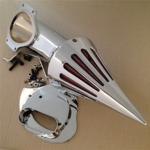 AfterMokit Cone Spike Air Cleaner Intake with Red Filter for Yamaha V-Star 1100 Dragstar XVS1100 1999-2012 Chrome
