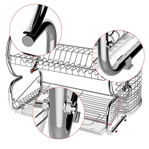 Meflying 2-Tier Dish Rack, Stainless Steel Dish Rack Drain Board Drainer Dryer Tray Holder For Glass Cup Home Kitchen - Thumbnail 5