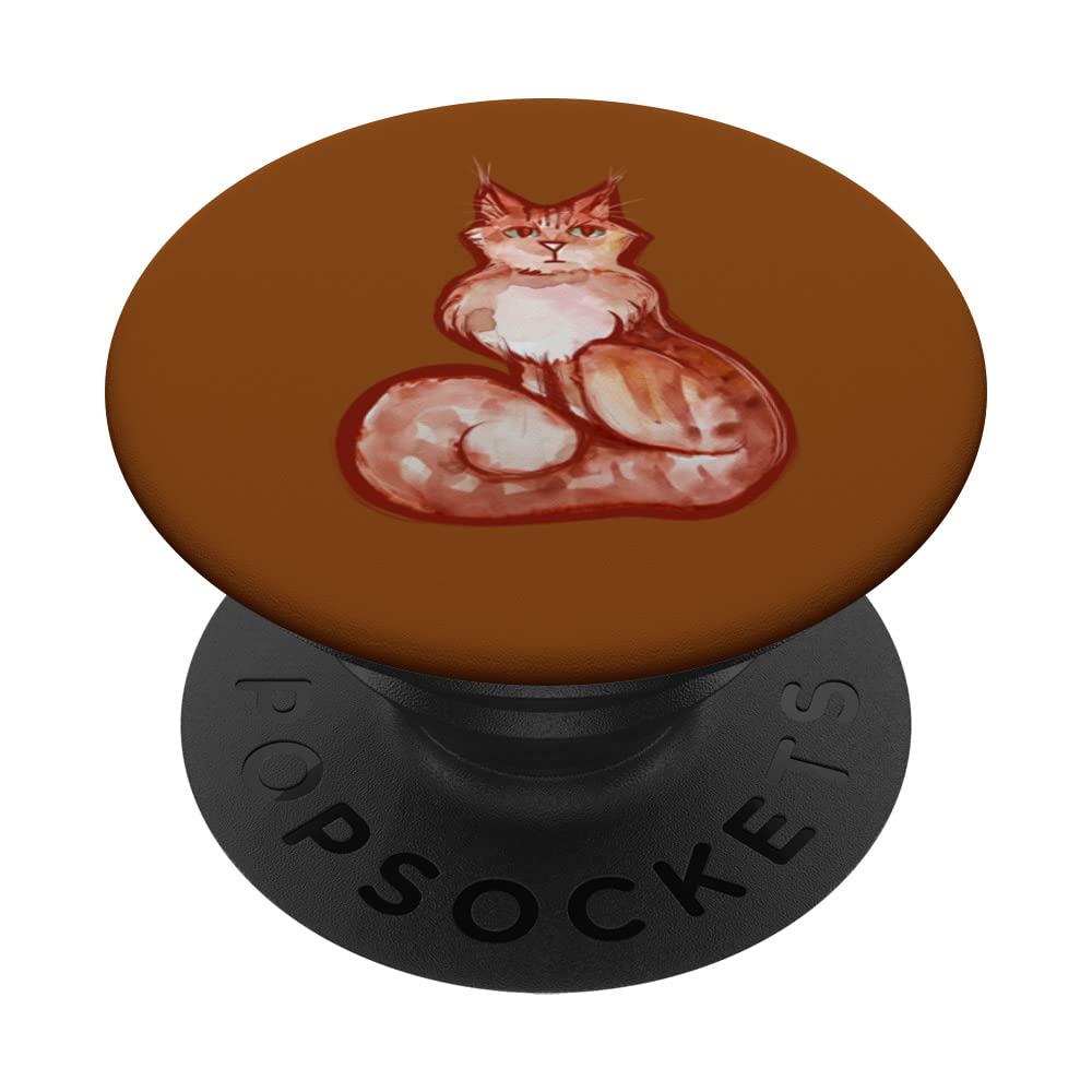 Orange Foofy Tabby Cat Art fun tiger stripe PopSockets Swappable PopGrip