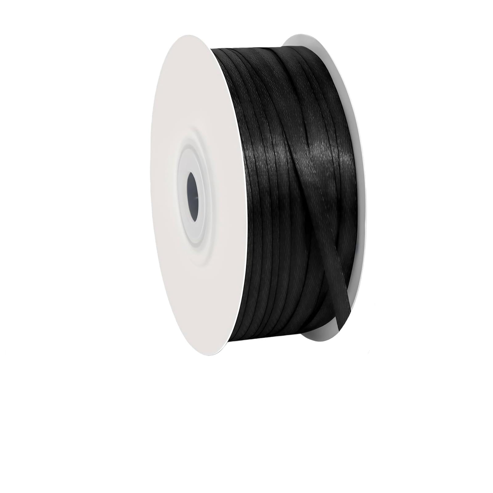 Black Ribbon 3mm for Gift Wrapping 91M,Black Satin Ribbon 3mm Thick Fabric Ribbon for Crafting Cake Ribbon,Hair Bow Ribbon,Polyester Ribbon Christmas Decoration,Wedding Car Ribbon Decor