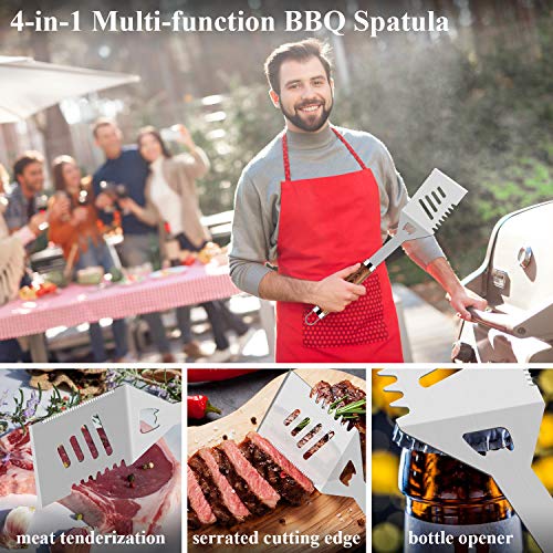ROMANTICIST 25pcs Extra Thick BBQ Grill Accessories, Father's Day Grilling Gifts Set for Men Dad, Heavy Duty Grill Tools Utensils Kit with Spatula, Tongs in Aluminum Case for Birthday Brown