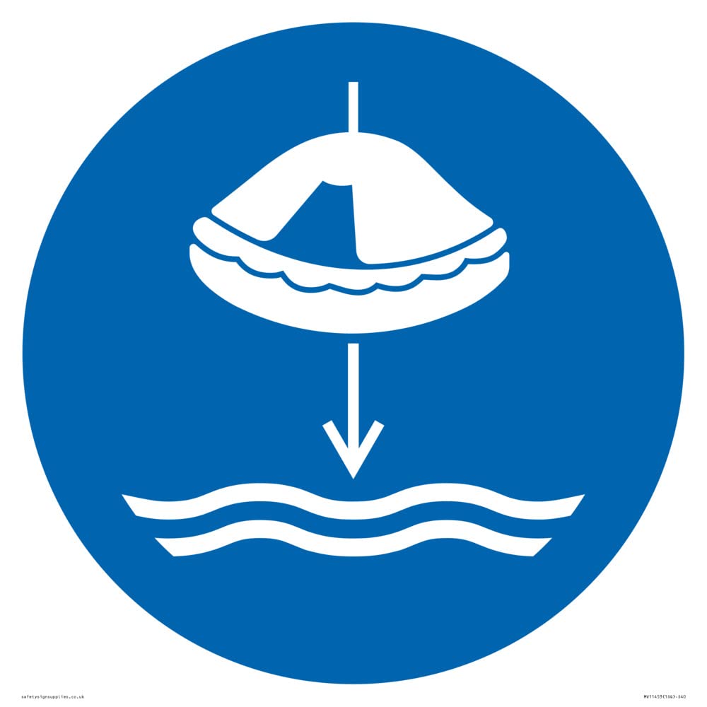 Mandatory: Lower liferaft to the water in launch sequence Sign - 400x400mm - S40