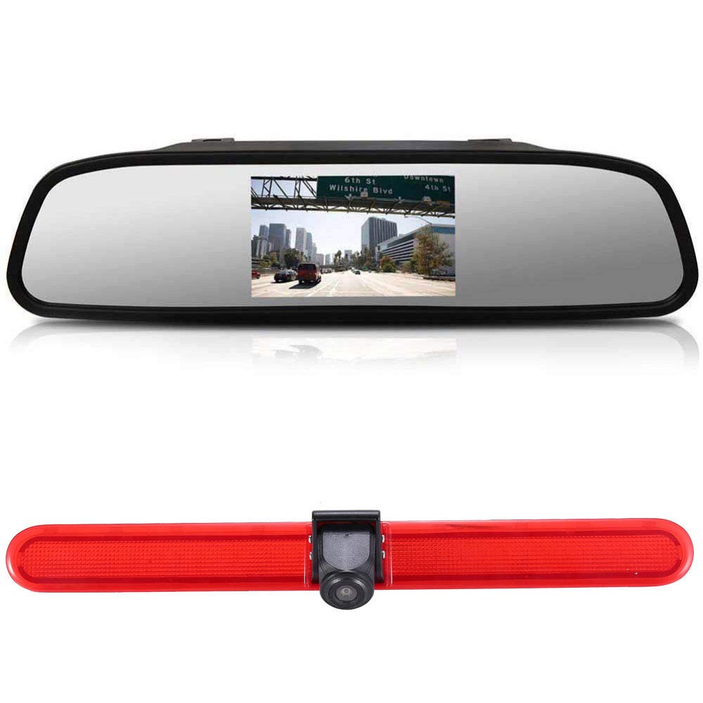 Third Brake Light Rear View Backup Camera Night Vision Reversing Camera+4.3" LCD Mirror Transporter VAN for VW T5 Multivan Caravelle/T6/T5 Camper/Lupo 6X/Seat Arosa