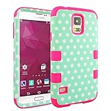 Galaxy S5 Case ,CaseLoca Hybrid Two Layers Soft TPU+Hard PC High Impact Hard Back Case Protective Cover Fit For Samsung Galaxy S5 i9600 (Mint Polka Dots)