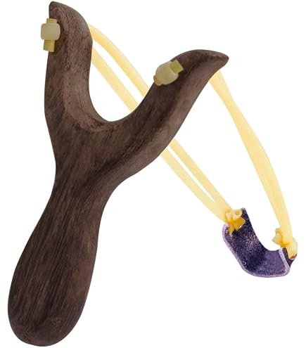 Lance-perre - Catapulte sculptée à la man en chêne et en noyer (bos