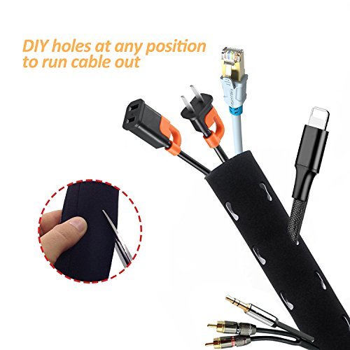 Homga 120 inch Cable Organizer Sleeve, Cord Organizer Adjustable Cable Sleeve, Cable Management Sleeve, Black and White Flexible Neoprene Cable Organizer